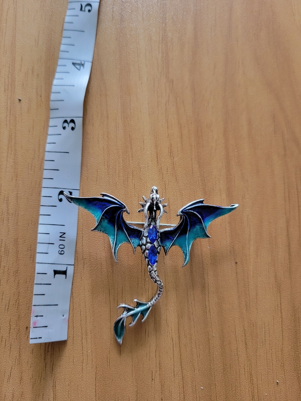 🧋NEW🧋Silver Dragon Brooch with Blue and Teal Enamel Accents